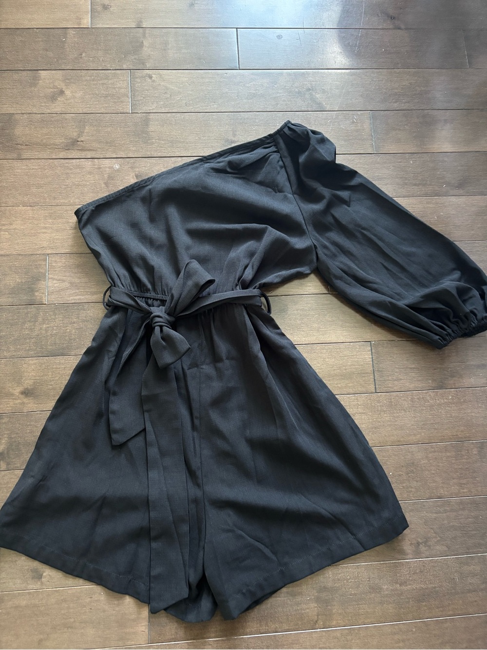 Women’s One-Shoulder Black Romper with Tie Waist